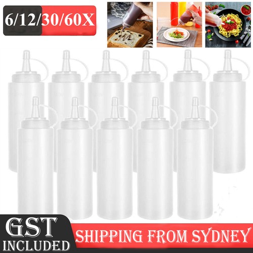 2 Clear Plastic Squeeze Bottle Condiment Dispenser Ketchup Mustard Sauce 22 Oz
