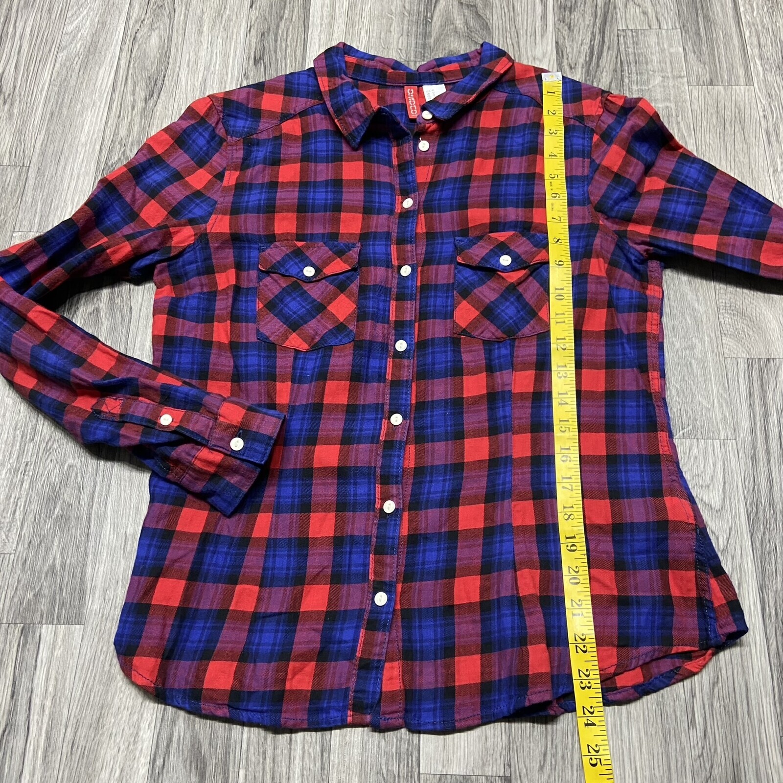 DIVIDED H&M Button Down Collared Red & Blue Plaid… - image 9