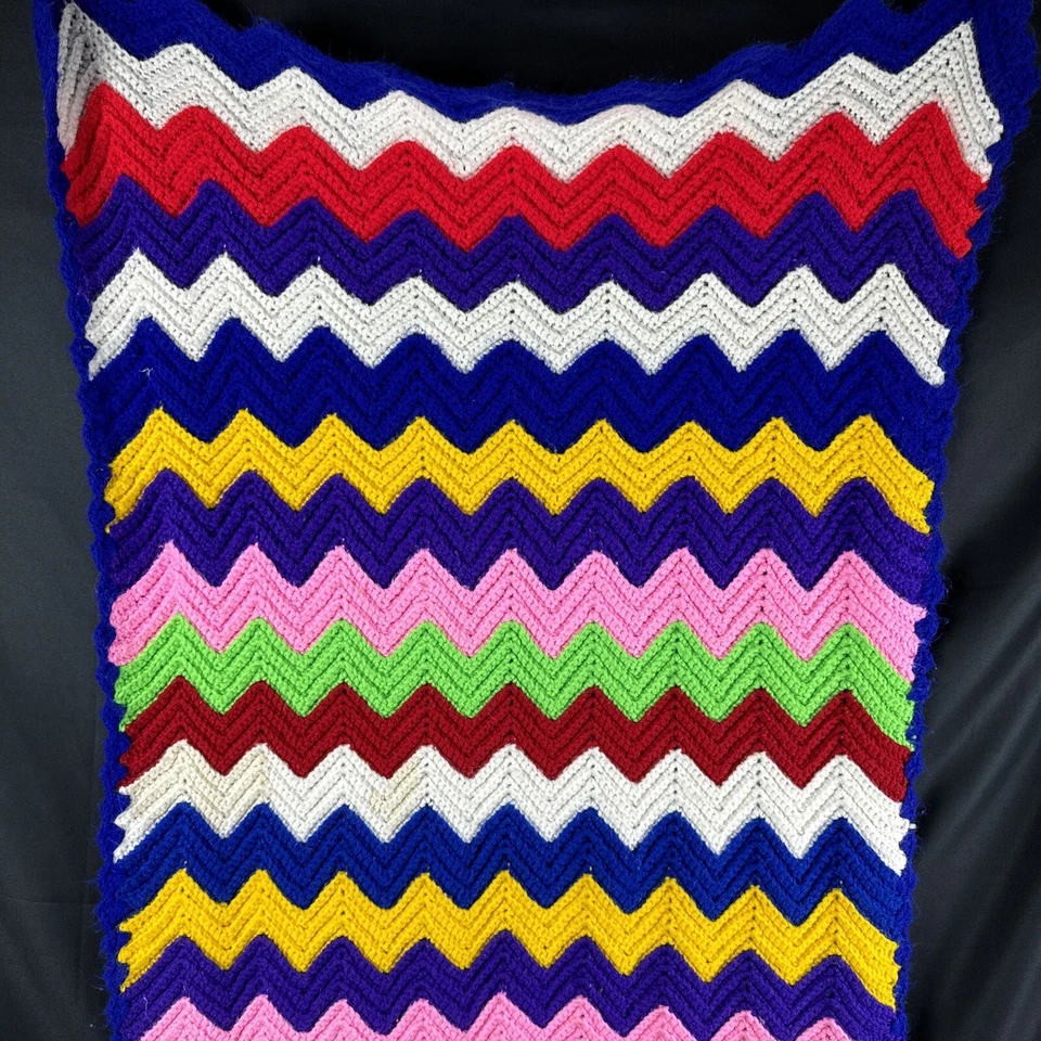 Manta afgana vintage Chevron Zig Zag edredón hecho a mano ganchillo Charlie marrón decoración Foto 2 de 4