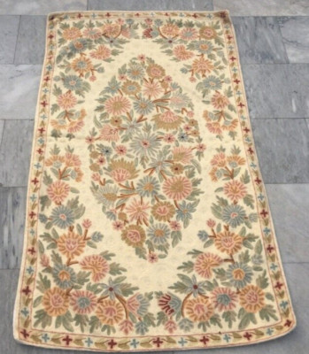 Vintage French Style Aubusson Rug Needlepoint Chain stitch Rug 3x5 ft Free Ship