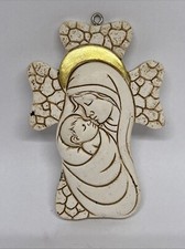 Vintage Christmas Mother & Child Virgin Mary Jesus Resin Cross Ornament 3.5”