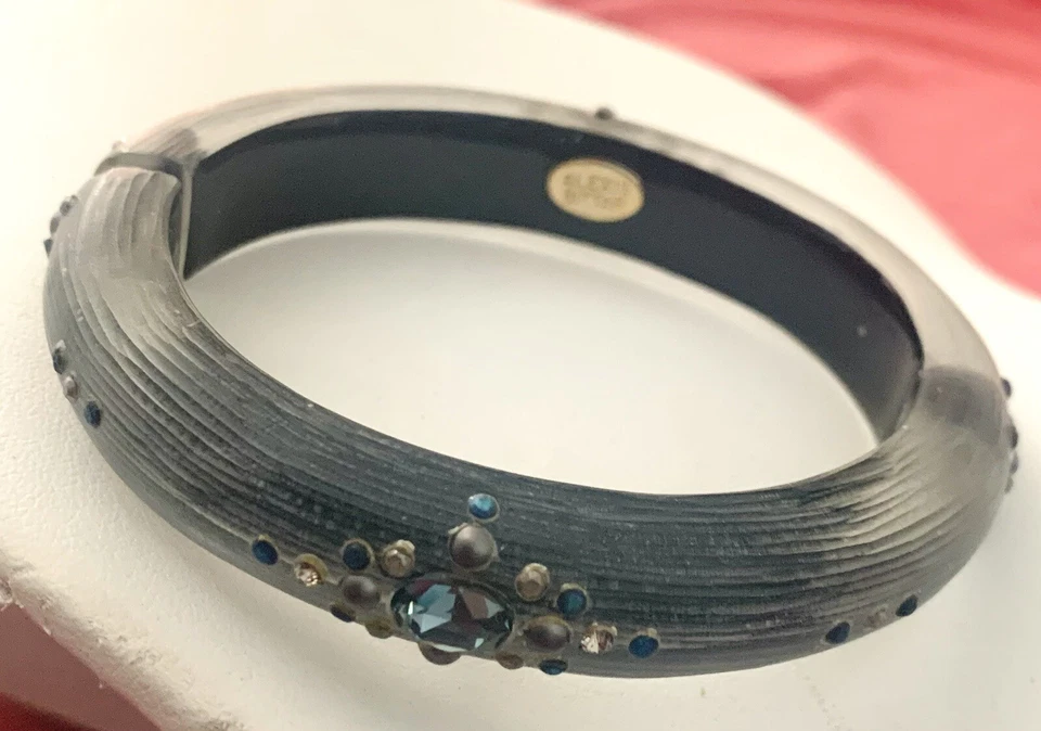 Pulsera brazalete Alexis Bittar plata Lucite azul estrás