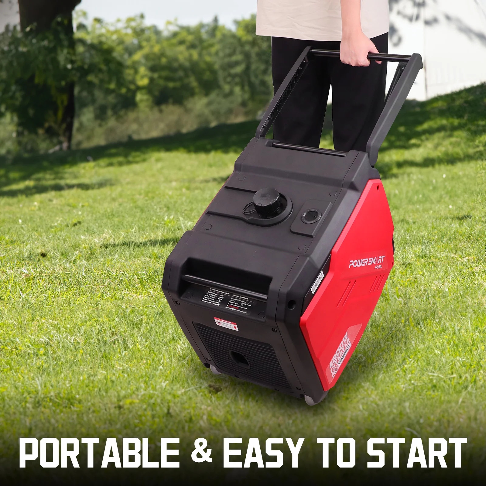 4800W Gas Powered Inverter Generator CO Detect with Manual Start Portable Wheel,