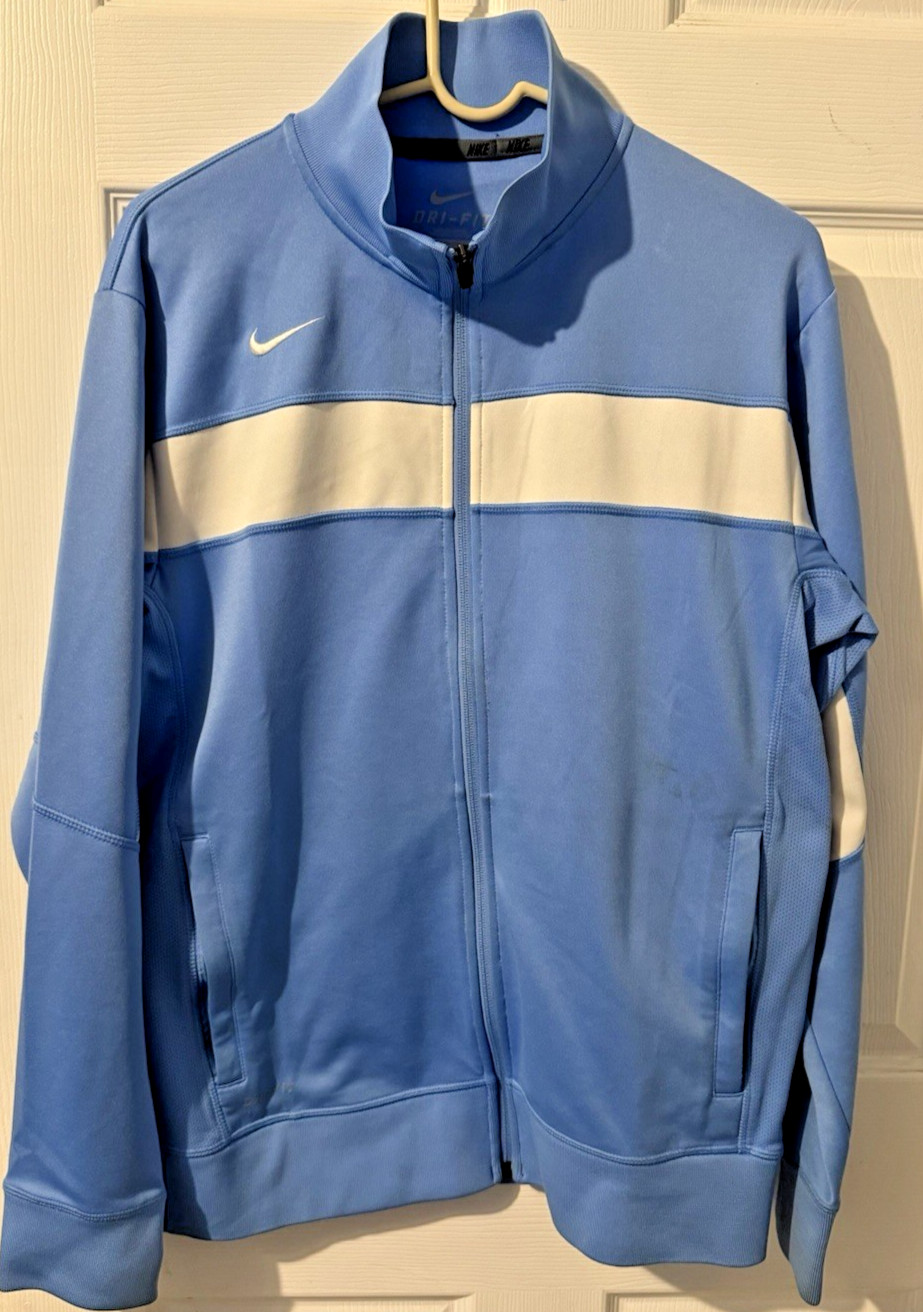 NIKE Dri Fit Track Jacket Full Zip Mens Size small light blue and white image 2
