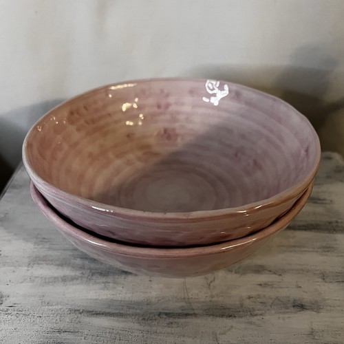 2 Noemi Ceramiche Salatschüsseln rosa Grübchen Handarbeit Umbrien Italien Vintage - Bild 3 von 8