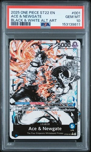 2025 ONE PIECE ST22-001 STARTER DECK ACE & NEWGATE B&W PARALLEL ALT ART PSA 10