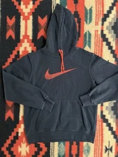 Nike Sportswear Club Big Swoosh Embroidered Fleece Pullover Hoodie Black Men's M