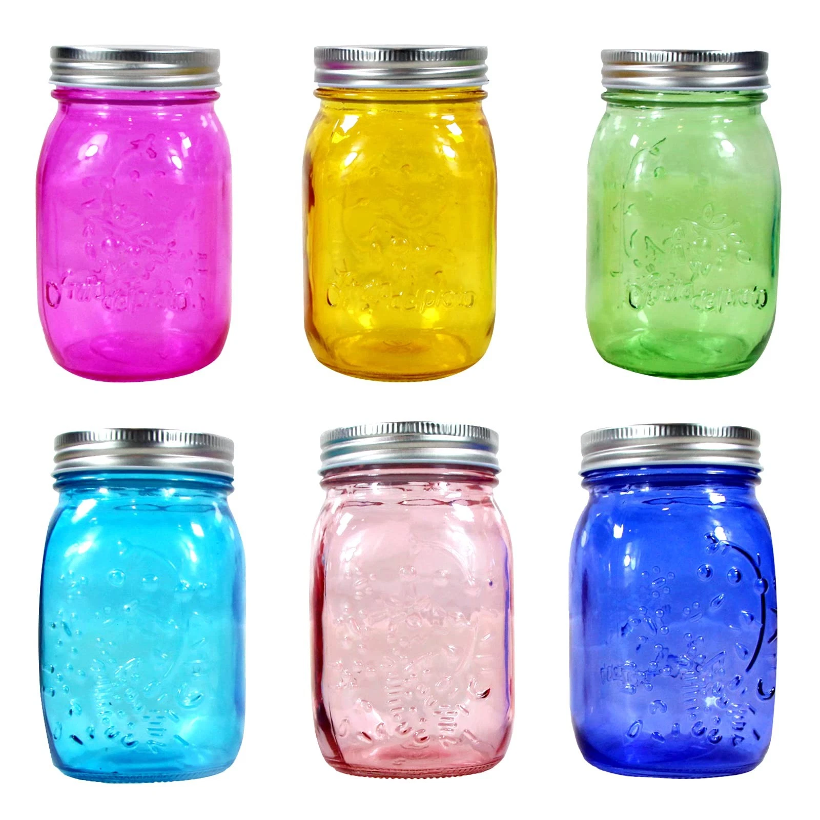 Mason Jars 16 oz with Lids Colored Regular Mouth Canning 6 Pack Glass Christmas