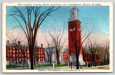 Providence Rhode Island~Brown University~Carrie Tower~Hall Bldgs~Linen Postcard