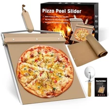 Sliding Pizza Peel, Non Stick Pizza Peel Slider 12 inch with Wood Detachable 