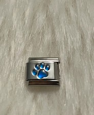 New Blue Dog Paw Print Nomination Style Italian Charm Fits 9mm Bracelet Gift.