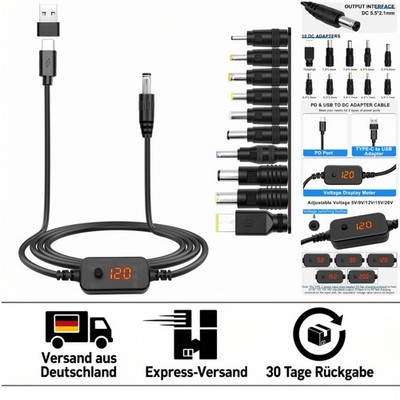 Hochleistungs USB-C PD zu DC Adapterkabel | Einstellbare Spannung & 10 Adapter