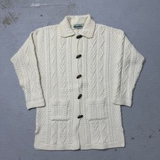 Vintage Aran Crafts Ireland Merino Wool Cable Knit Cardigan Sweater Size Medium