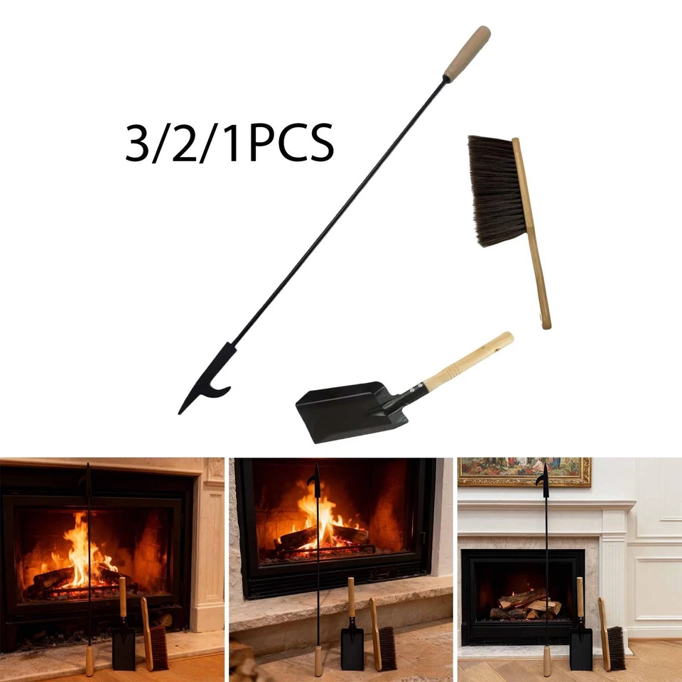 3 Pièces Tisonnier de Cheminée Outil de Foyer Pelle Brosse Fer Matériau - Photo 1/1