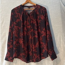Ann Taylor Blouse Long Sleeve Button Up Navy/Burgundy Floral Women s Sz S NWOT