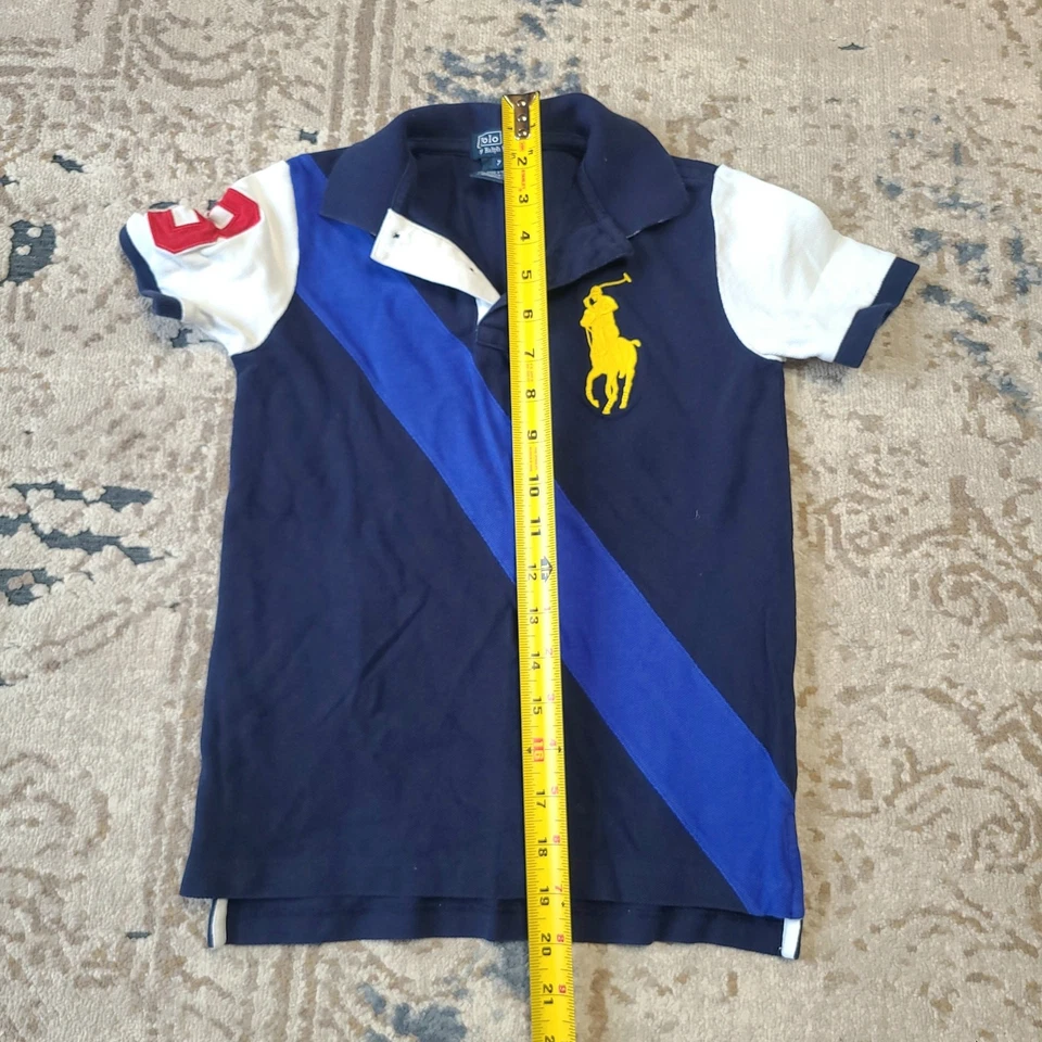 Polo Ralph Lauren Caballo Grande Bloque de Color Niños Talla 7 100% Algodón Azul Oscuro Foto 4 de 4