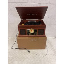 Victrola Lawrence 4-in-1 Bluetooth Record Player, Radio, Turntable, Wood Finish