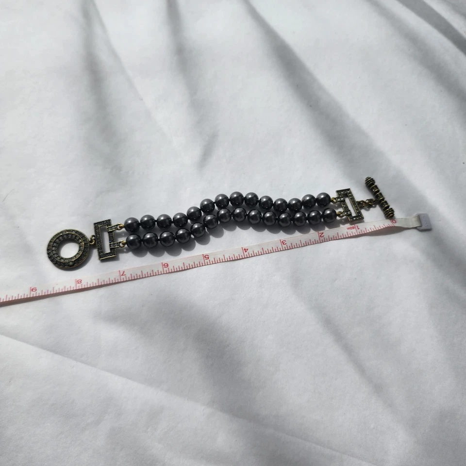 Pulsera Heidi Daus Joyería Cristal Cuentas Vidrio Negro Perla Diseñador Firmada Foto 4 de 4
