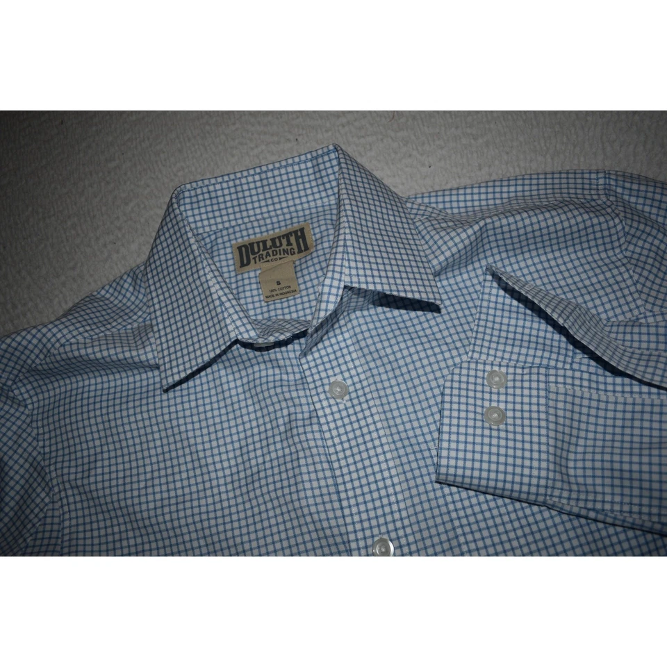 Duluth Trading Co Work Dress Shirt Mens Size Small Blue Plaid Front Pocket - Image 4 of 4