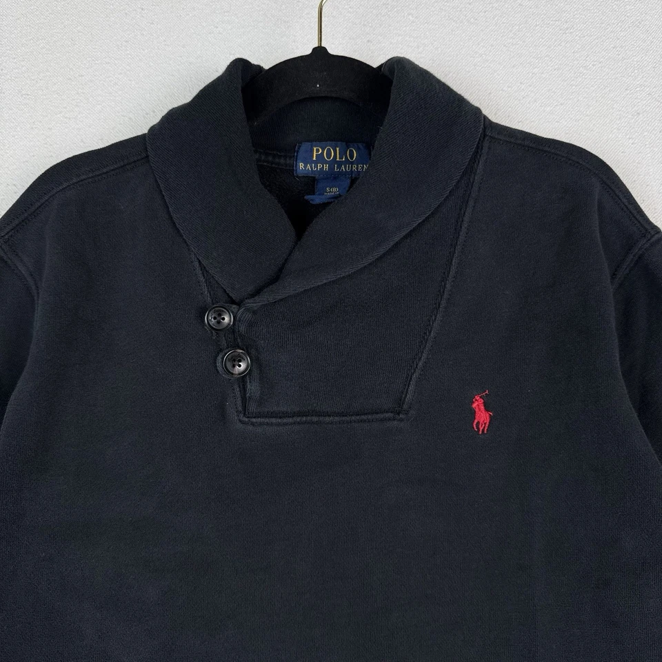 Suéter Vintage Polo Ralph Lauren Niños Cuello Chal Talla Pequeña 8 Negro Lux Suave Foto 2 de 4