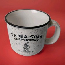 Coffee Mug Speckled White Black Rim Sylvan Beach Vintage Ta-Ga-Soke Campgrounds 