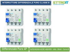 INTERRUTTORE MAGNETOTERMICO DIFFERENZIALE PURO 4P 30mA 6KA AC/DC 380V CURVA B.
