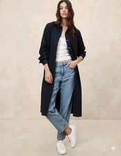 New Banana Republic ShirtDress Small Long Sleeve Poplin Midi Cotton Navy Blue