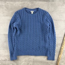 L.L. Bean Women's Sweater Blue Size L Cotton Cable Knit Crewneck Pullover