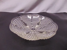 Vintage Clear Glass Hobnail 4-Footed candy dish Scalloped Rim 6 1/2" round 1 1/2