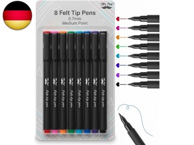 Mr. Pen Filzstifte, 8 Stück, 0,7 mm, verschiedene Farben, schnell trocknend,