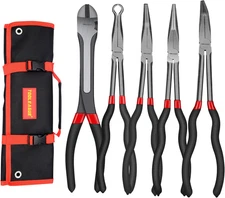 5Pcs Extra Long Needle Nose Pliers Set, 11" Long Reach Straight,45/90 Degree Ben