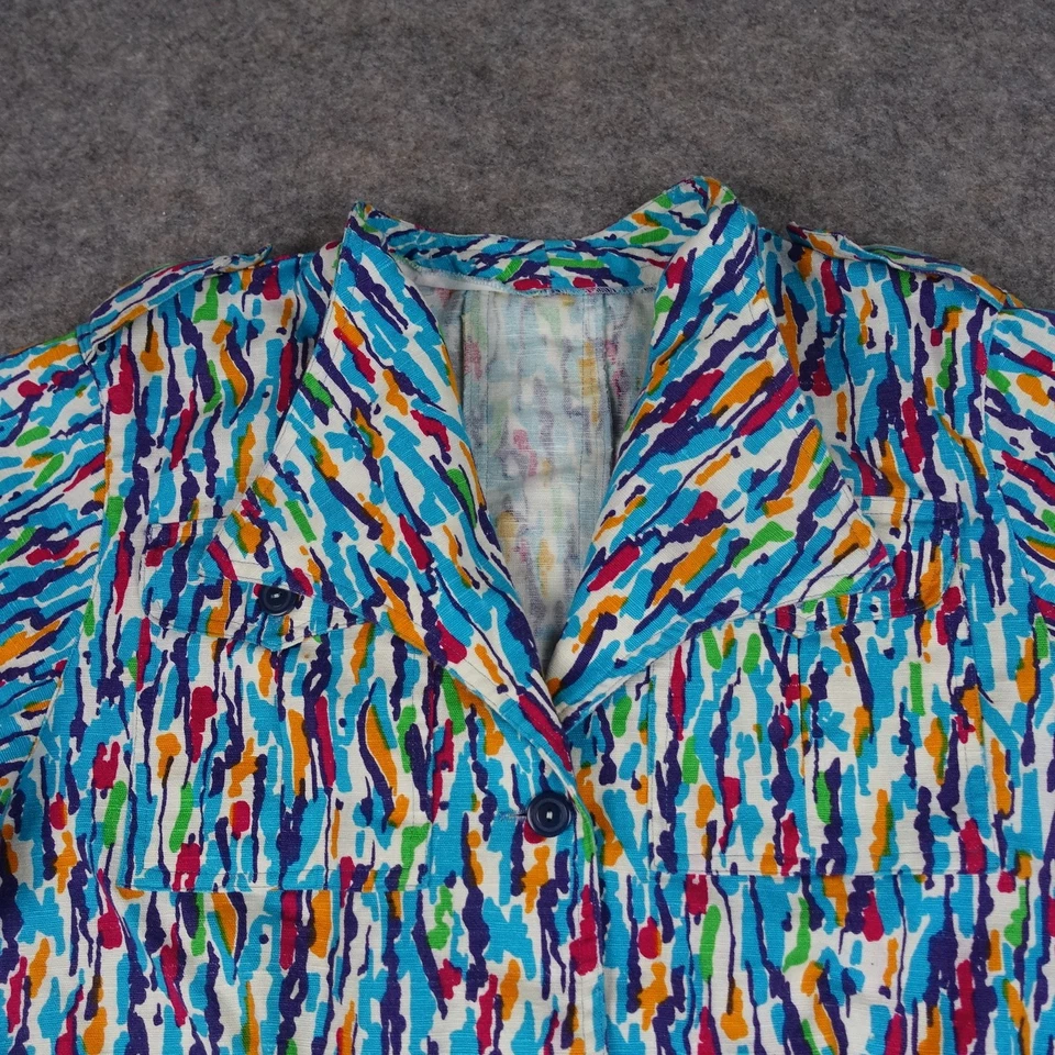 Vestido abstracto vintage para mujer con botones grandes bolsillo frontal años 80 impresión artística retro de colección Foto 2 de 4