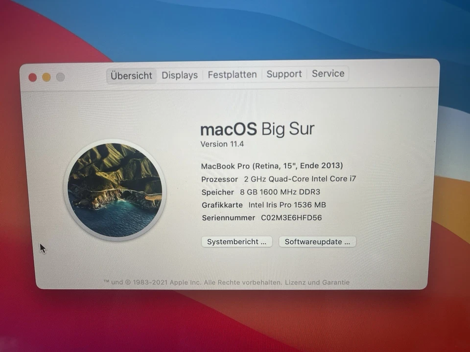 Apple MacBook Pro Retina 15,4 Zoll, 256 GB SSD, Intel Core i7 2,0 GHz - Bild 3 von 4