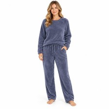 Ex C&A Ladies Super Soft Thick Fleece Lounge Set Navy Top Trousers Pyjamas PJs