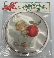 New VTG Holly Babes Ruth Morehead Christmas Ball Angel 8.25" Round Pot Holder
