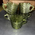 5 VTG 60s MCM Anchor Hocking Soreno Avocado Green Mug Cup Crinkle Bark 6 oz