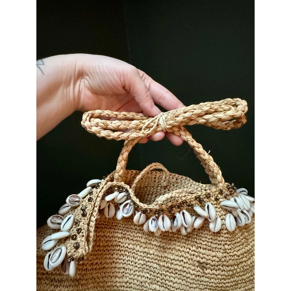 Cartera de paja J.Crew con ribete de conchas de vaquero nueva con etiquetas Foto 4 de 4