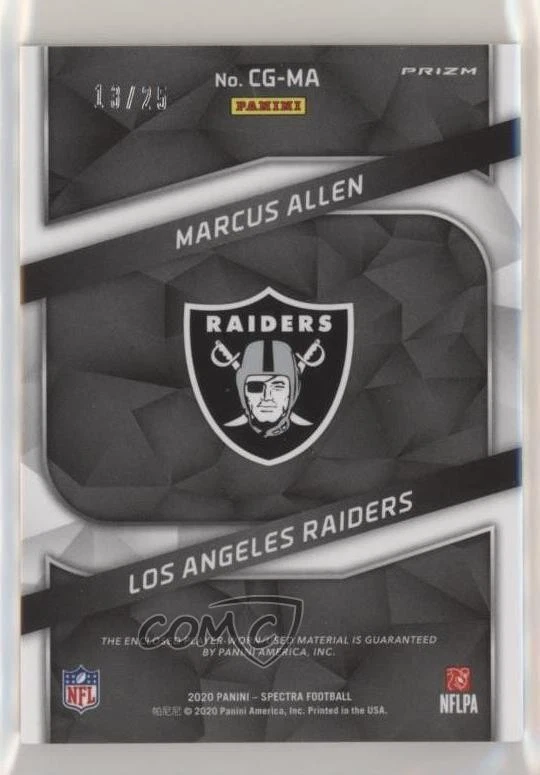 2020 Panini Spectra Championship Gear Neon Pink Prizm /25 Marcus Allen HOF - Image 2 of 2