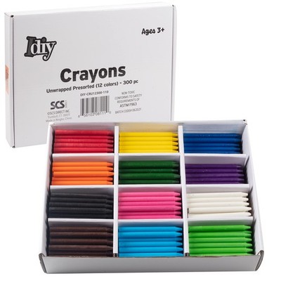 IDIY Unwrapped Bulk Wax Crayons 300 Count - 12 Assorted Colors (25 Each) Pape...