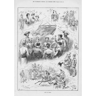 Szenen des kolonialen Lebens in Indien - antiker Druck 1881