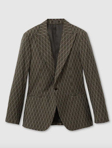 REISS Delt Monogram-Jacquard Twill Blazer in Chocolate Brown Sz 42 NWT
