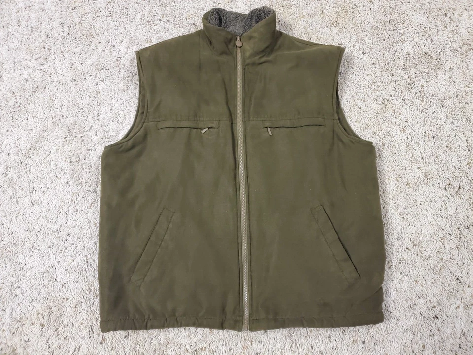 RAINFOREST RFT MICROSUEDE SHERPA LINED MEN FULLZIP VEST SZ XL GREEN MULTI POCKET - Image 2 of 4