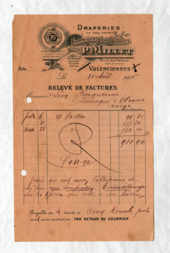 VALENCIENNES (59) DRAPERIE & FOURNITURES pour TAILLEURS "P. MILLET" en 1905 - Afbeelding 1 van 1