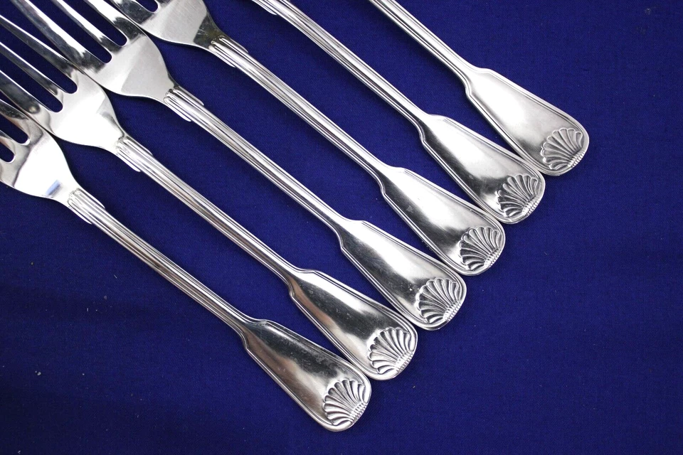 SET OF 6, WMF CROMARGAN, SILVER PLATED SALAD / DESSERT FORKS SHELL DESIGN - Image 3 of 4