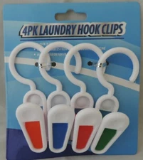 Pack of 4 Laundry Clip Hooks Hangers Strong Sturdy Hang Shower Rod Clothes Pin