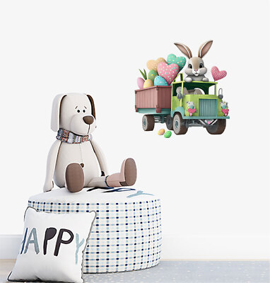 Osterhase Hase auf LKW Ei Wandbild bunte Vinyl Aufkleber Abziehbilder a8714