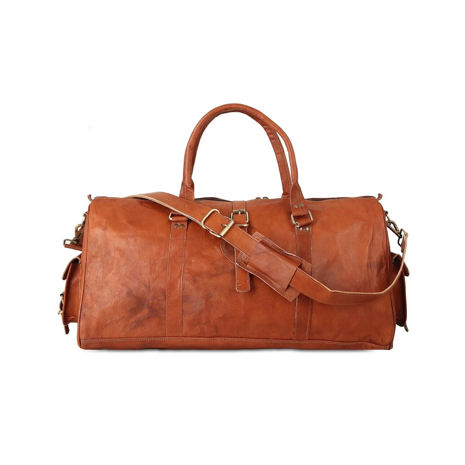 Men's Spacious genuine goat leather duffel travel gym weekend overnight bag