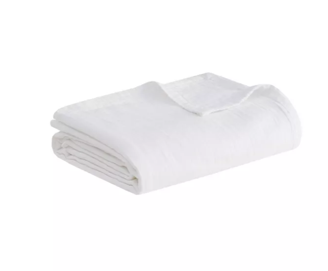 Clean Spaces 100% Cotton Gauze Bed Blanket Full/Queen White Microfiber 90