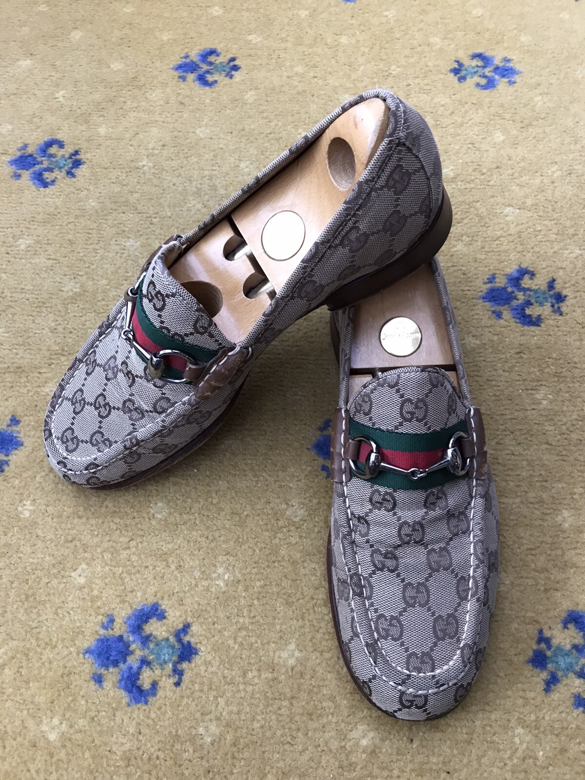 Gucci GG Horsebit Loafers in Monogram Canvas Green Red Web Size UK 8 US 9 42-image