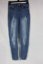 Womens Juniors Indigo Rein Mid Rise Distressed Stretch Denim Skinny Jeans Size 1